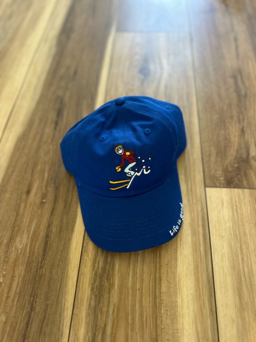 Life is good men’s Blue Ski Embroidered Baseball Cap NWT one size